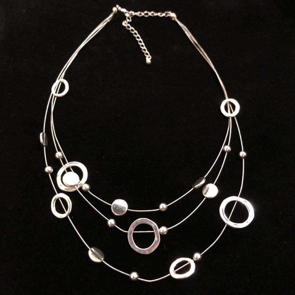 Silver Tone Multi-Strand Circle Beads Necklace